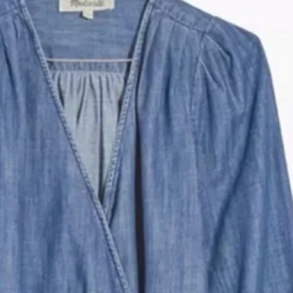 Madewell Denim Wrap Top in Blue Chambray Sz L - Picture 6 of 10